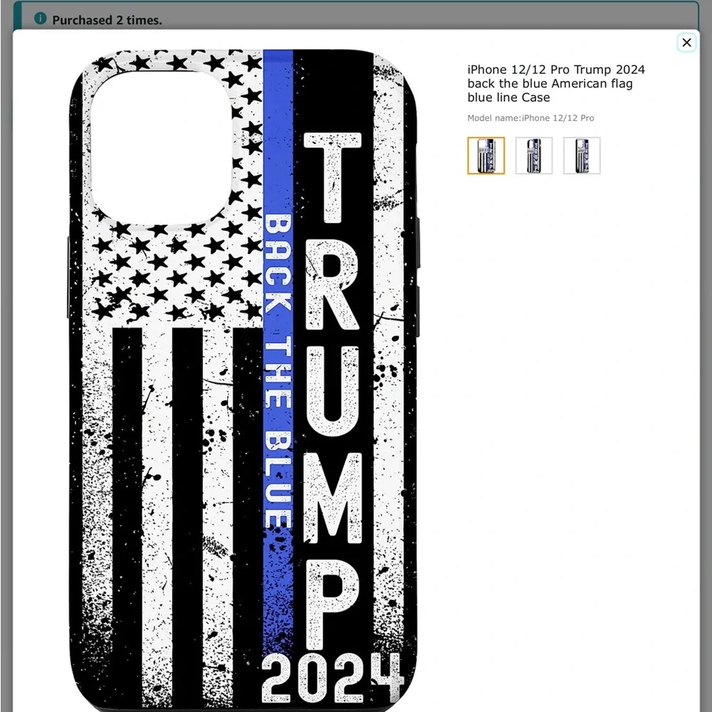 iPhone 12/12 Pro 6.1’’ Trump 2024 back the blue American flag blue line Case